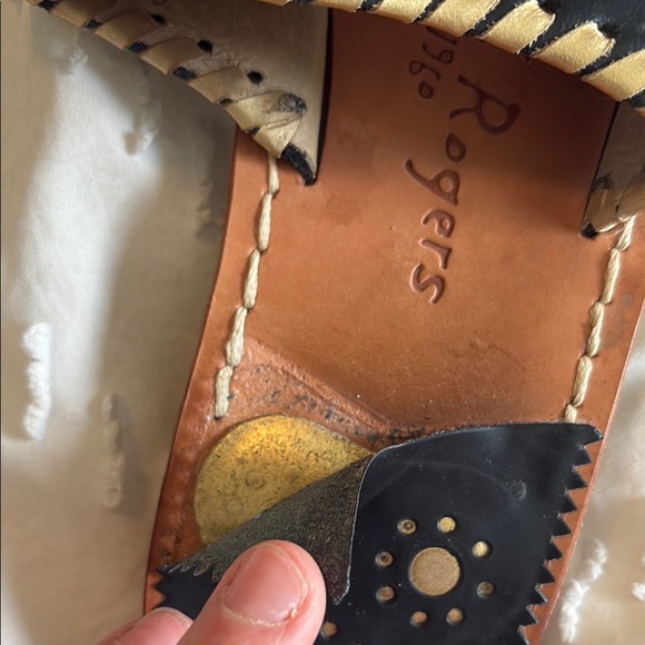 Jack Rogers Black and Gold Leather Sandals - Picture 5 of 5